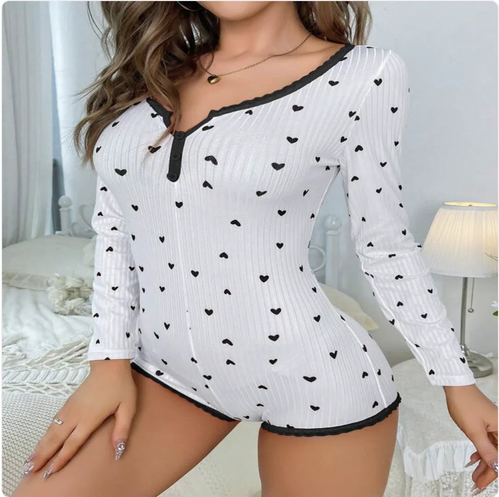 Women's Heart Print Jacquard Pajama Set